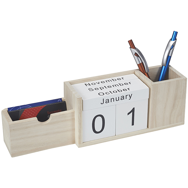 מעמד קלנדר תאריכון קוביות עץ טבעי עם כוס לעטים ומעמד כרטיסי ביקור - תמונה 2