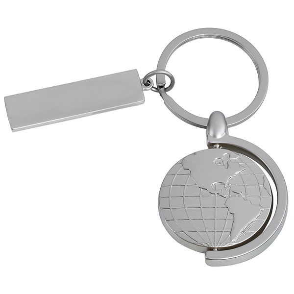 מחזיק מפתחות מתכתי "גלובוס" עם לוחית מלבנית למיתוג