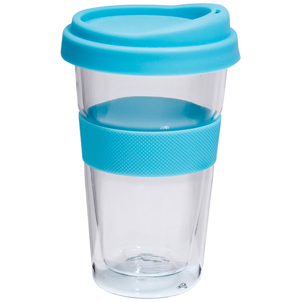 ספל זכוכית 350 מ"ל דופן כפולה לבידוד עם מכסה סיליקון