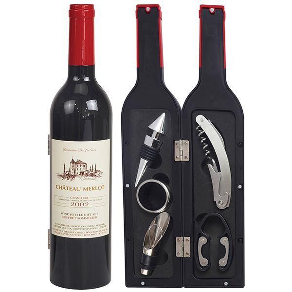 מארז אביזרים 5 חלקים ליין בקופסא מעוצבת בצורת בקבוק יין