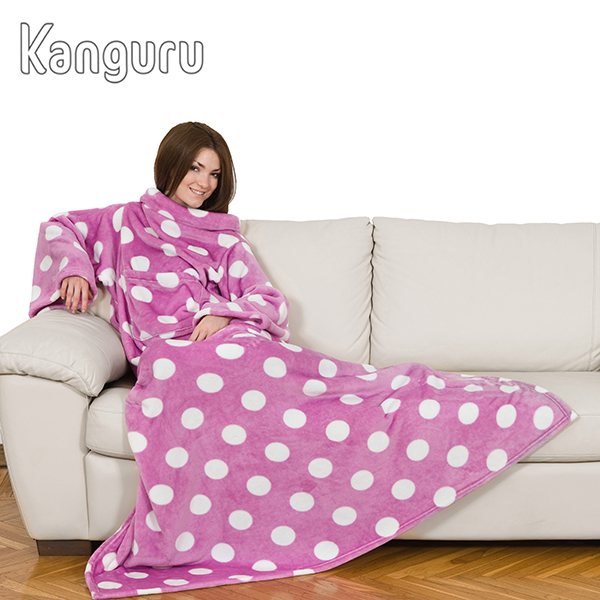 KANGURU DELUXE שמיכת פינוק עם שרוולים וכיס בעיצוב Lavatelli italy ורודה נקודות