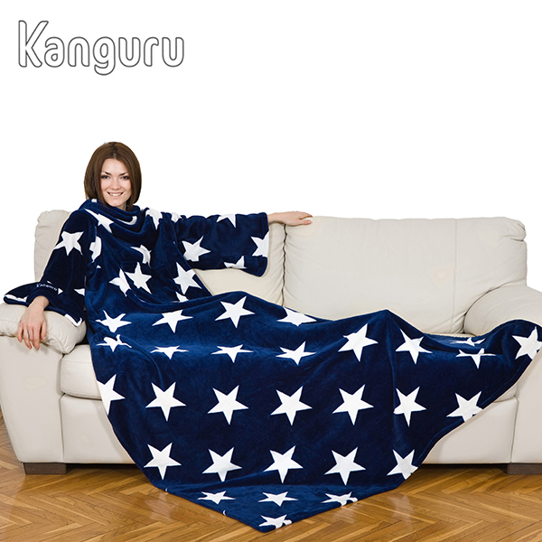 KANGURU DELUXE שמיכת פינוק עם שרוולים בעיצוב Lavatelli italy כחולה עם כוכבים לבנים