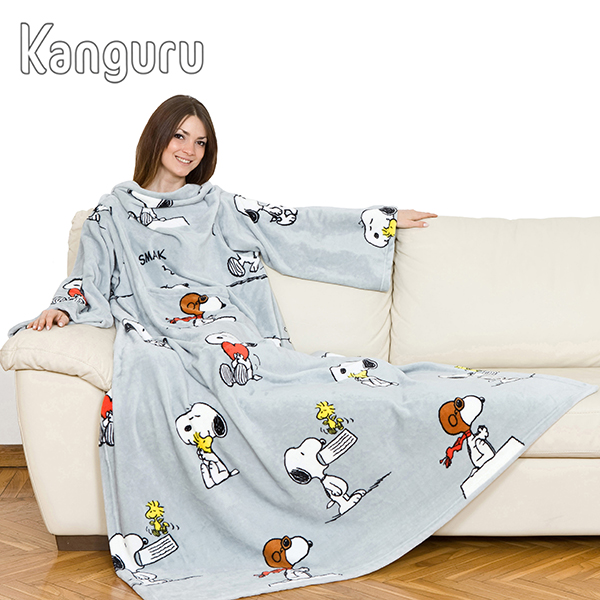 KANGURU DELUXE שמיכת פינוק עם שרוולים וכיס בעיצוב Lavatelli italy אפורה "Snoopy"