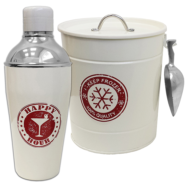 סט שייקר לבן עם דלי קרח גדול וכף קרח