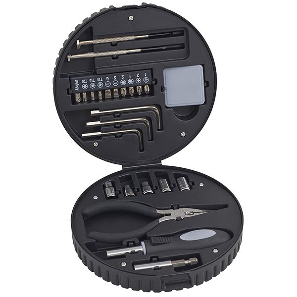 ערכת כלים רב תכליתי במארז פלסטיק קשיח בעיצוב גלגל צמיג - תמונה 3