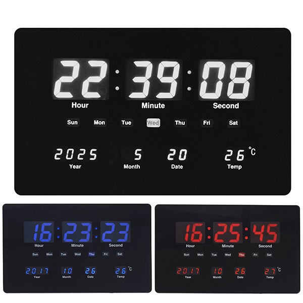 שעון קיר | שולחן דיגיטלי תאריכון מד מעלות שחור