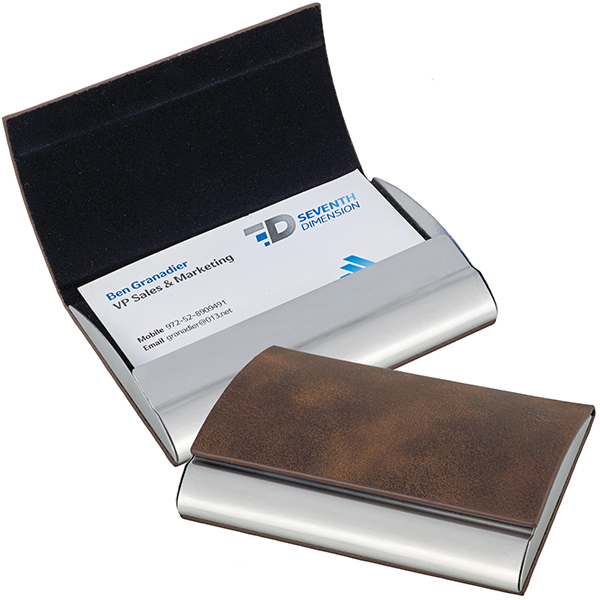 "גארד" קופסא לכרטיסי ביקור מתכת טיטניום בציפוי דמוי עור חום