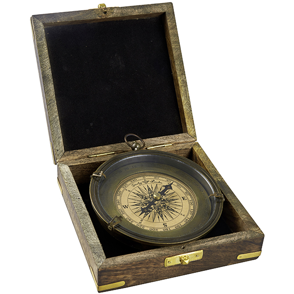 מצפן ענק מהודר בסיס נחושת בקופסת עץ - תמונה 4