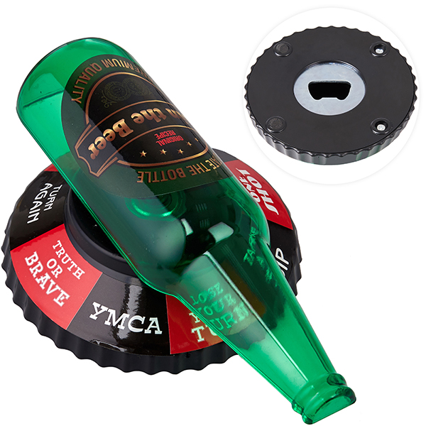 משחק שתייה סובב את הבקבוק עם פותחן בקבוקים בתחתית