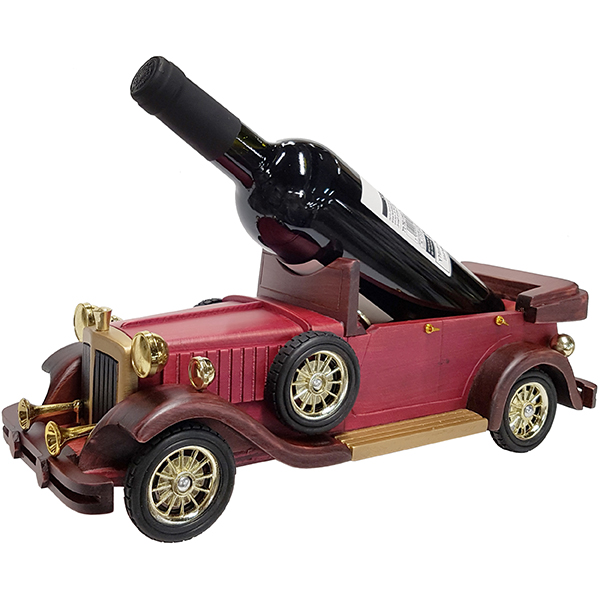 מכונית עתיק וינטג' מעץ בגוון מהגוני אדמדם מעמד לבקבוק יין