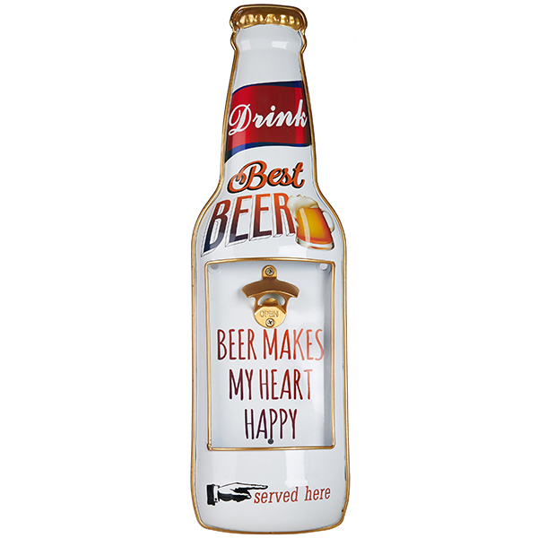 "BEER MAKES MY HEART HAPPY" פותחן בקבוקי בירה תלוי על קיר גובה 61 ס"מ