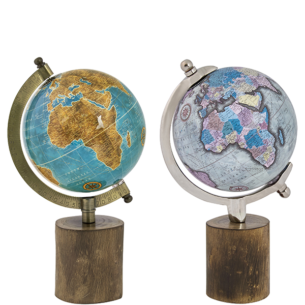 גלובוס מדיני עם קשת מתכת על בסיס עץ עגול