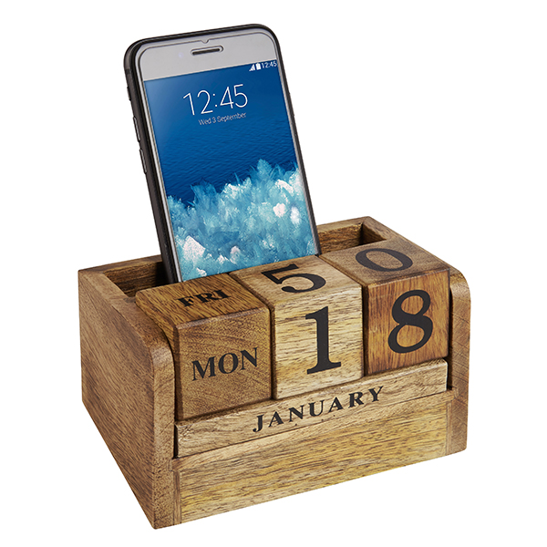 מעמד קלנדר תאריכון קוביות עץ טבעי עם מעמד כרטיסי ביקור וניידים - תמונה 2