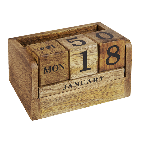 מעמד קלנדר תאריכון קוביות עץ טבעי עם מעמד כרטיסי ביקור וניידים - תמונה 3
