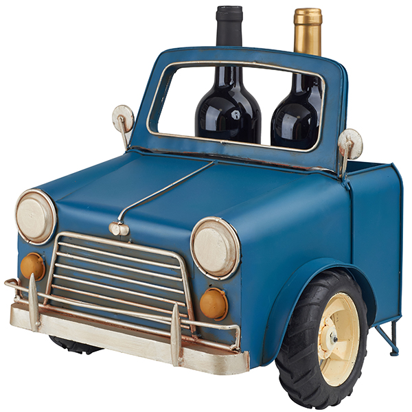 מעמד לשלושה בקבוקי יין בצורת פרונט של טנדר כחול