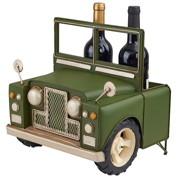 מעמד לשלושה בקבוקי יין בצורת פרונט של טנדר ירוק