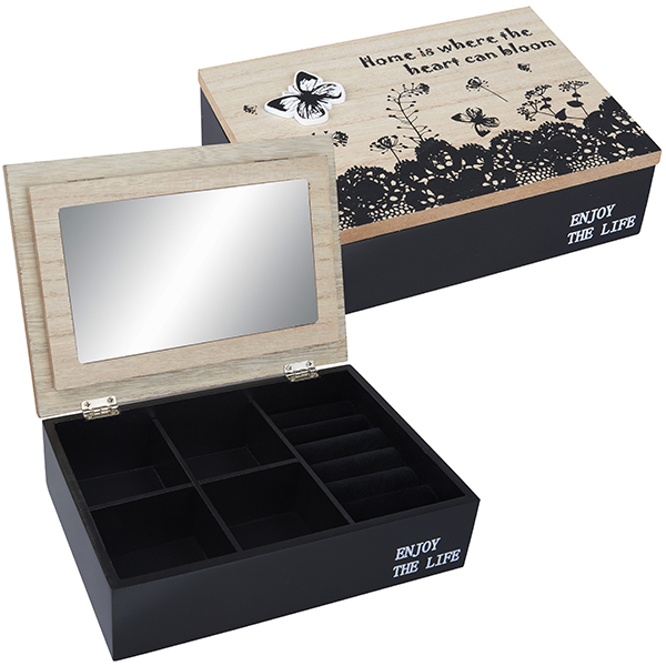"Enjoy the Life" קופסת תכשיטים מהודרת מעץ עיטורי פרחים