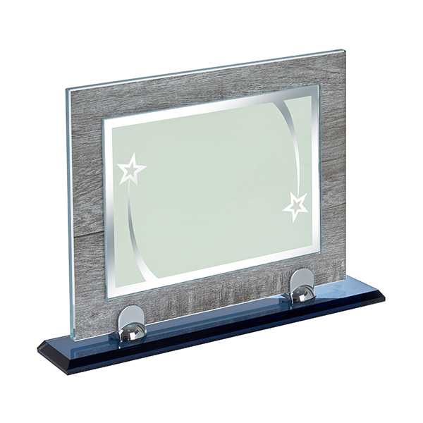 מגן הוקרה מלבני מזכוכית קריסטל בסיס נשלף מלבני כחול