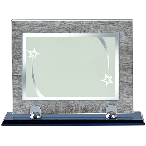 מגן הוקרה מלבני מזכוכית קריסטל בסיס נשלף מלבני כחול - תמונה 2