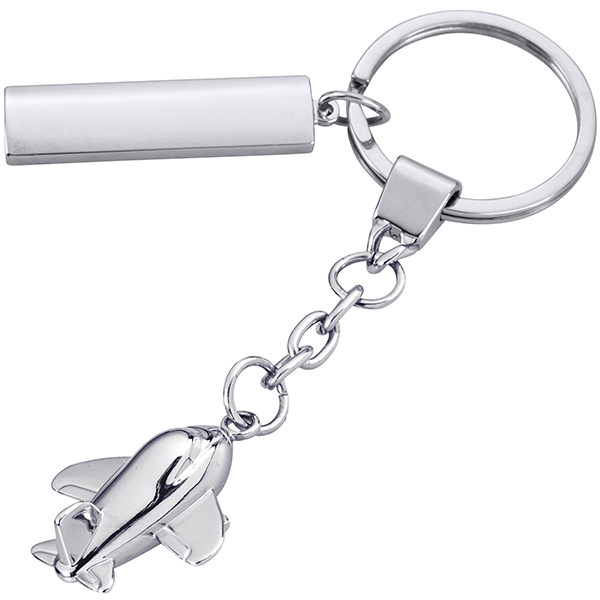 מחזיק מפתחות מתכתי "מטוס" עם לוחית מלבנית למיתוג