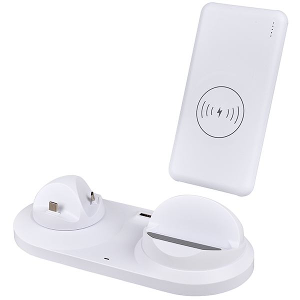 עמדת טעינה אלחוטית + קבועה + USB + מטען אלחוטי | פאוור בנק סוללת גיבוי 10,000MAH