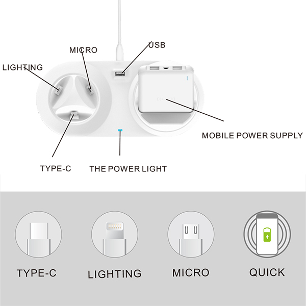 עמדת טעינה אלחוטית + קבועה + USB + מטען אלחוטי | פאוור בנק סוללת גיבוי 10,000MAH - תמונה 5