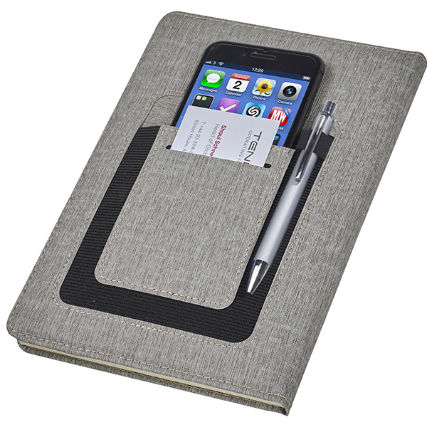 מחברת עסקים A5 עם תא קדמי לסלולאר, כרטיסי ביקור ועט - תמונה 3