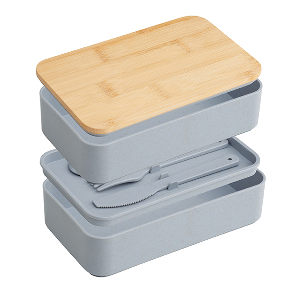 קופסת אוכל כפולה עם מכסה במבוק ומגש סכום - תמונה 3