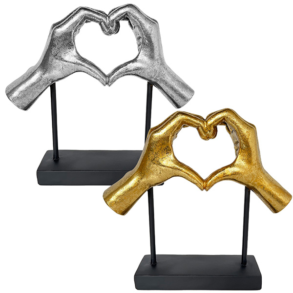 פסל אומנותי "ידי הלב" בסיס שחור