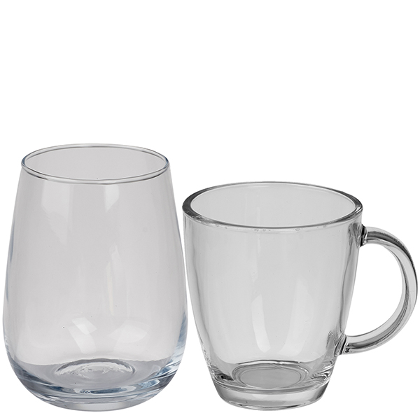 סט (זוג) זכוכית משולב עם ספל לשתייה חמה וכוס לשתייה קרה במארז נייר ממוחזר