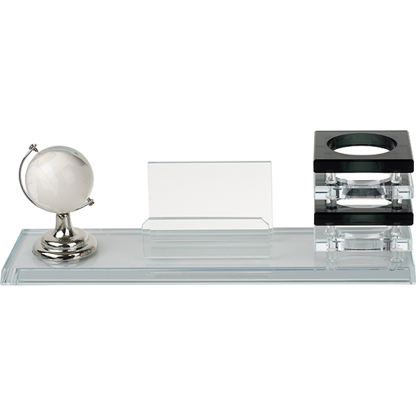 מעמד קריסטל גלובוס עם כוס לעטים ומעמד לכרטיסי ביקור - תמונה 2