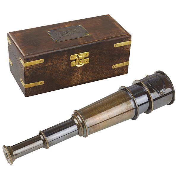 טלסקופ ימאים נחושת במארז עץ עתיק