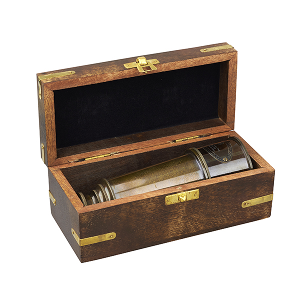 טלסקופ ימאים נחושת במארז עץ עתיק - תמונה 2