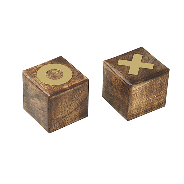 משחק איקס עיגול XO עם קוביות עץ ונחושת בבסיס עץ מפואר - תמונה 2