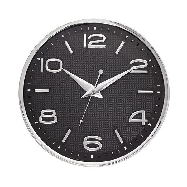 שעון קיר שחור קרבון 33 ס"מ עדשה קעורה ספרות מובלטות