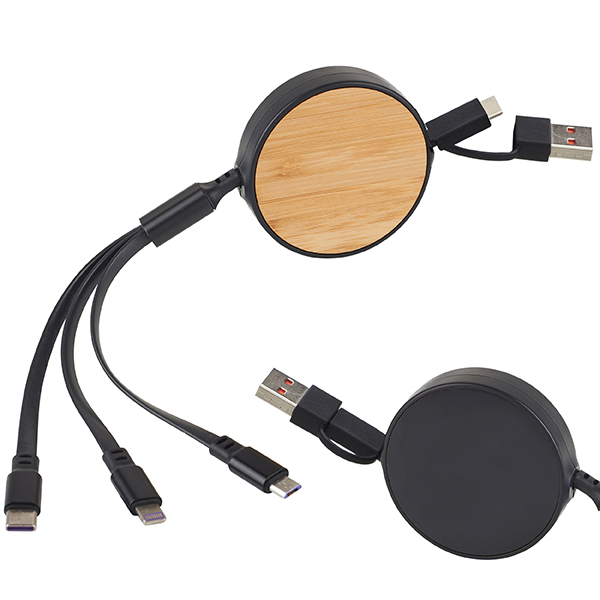 כבל טעינה קפיצי בגלגלת אוניברסאלי 3 ב-1 מהיר 2.4A