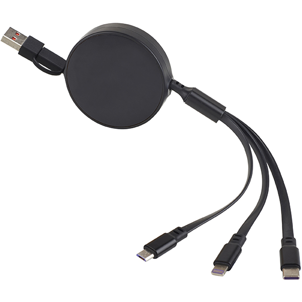 כבל טעינה קפיצי בגלגלת אוניברסאלי 3 ב-1 מהיר 2.4A - תמונה 3