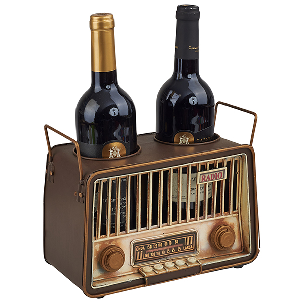 מעמד לשני בקבוקי יין בצורת רדיו רטרו