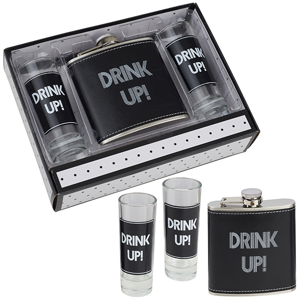 "Drink Up" מארז מתנה פלסק ושתי צ'ייסרים