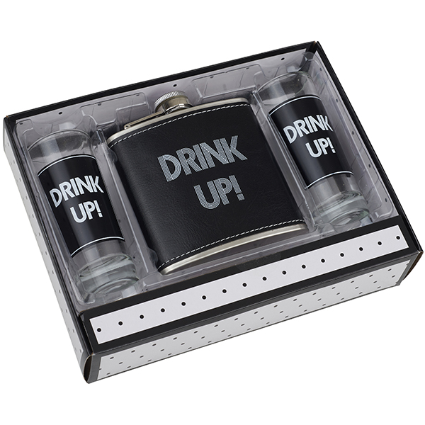 "Drink Up" מארז מתנה פלסק ושתי צ'ייסרים - תמונה 3