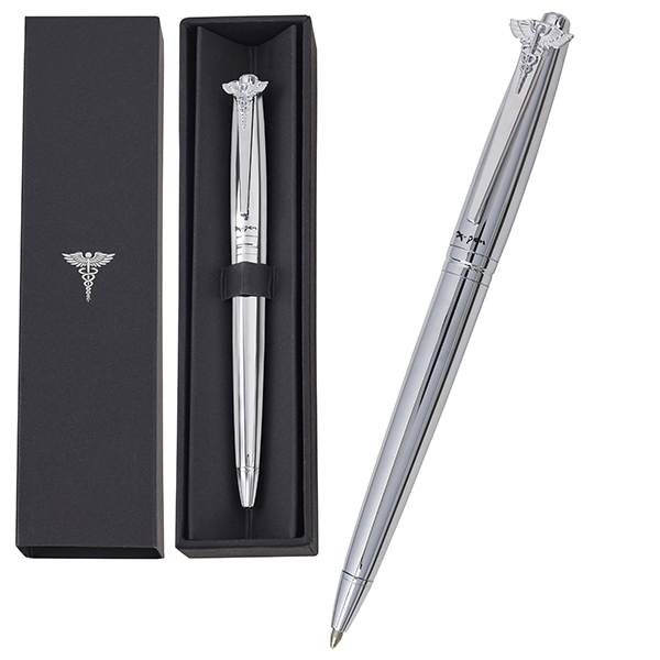 עט X-Pen עם סמל הרפואה גימור כסוף מבריק במארז מתנה