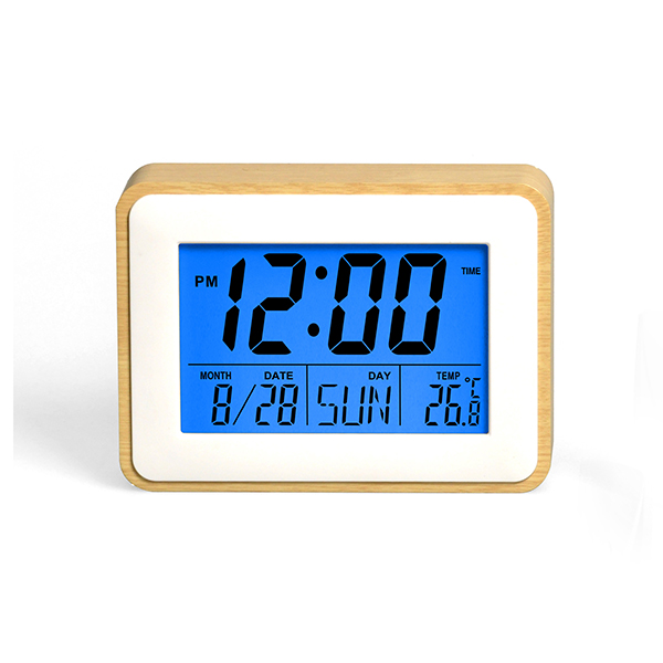 שעון מעורר דיגיטלי LCD לקיר / שולחן עם תאורת לד כחולה מסגרת במבוק