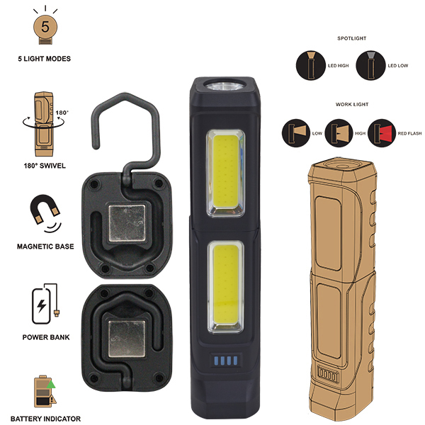 תאורת שטח / חירום עוצמתית 20W נטענת 63 לדים משולב עם מטען פאוור בנק לניידים