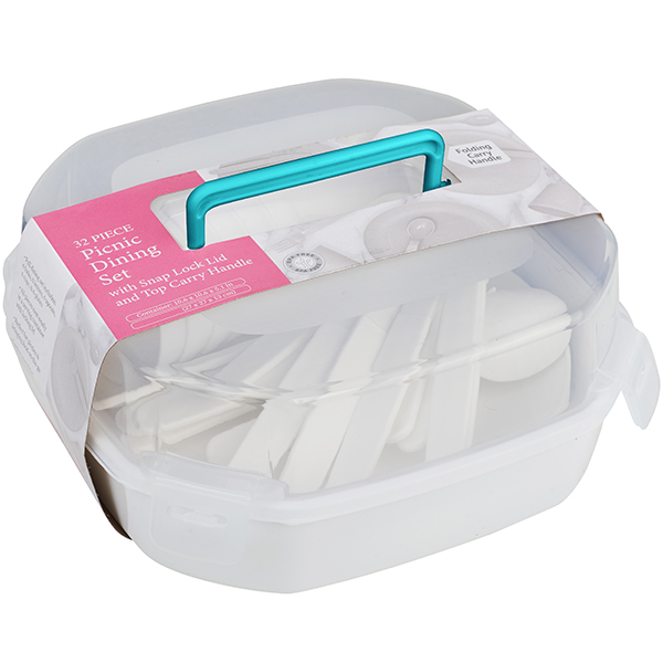 סט כלי אוכל רב פעמי 32 חלקים לקמפינג ופיקניק במארז פלסטיק - תמונה 4