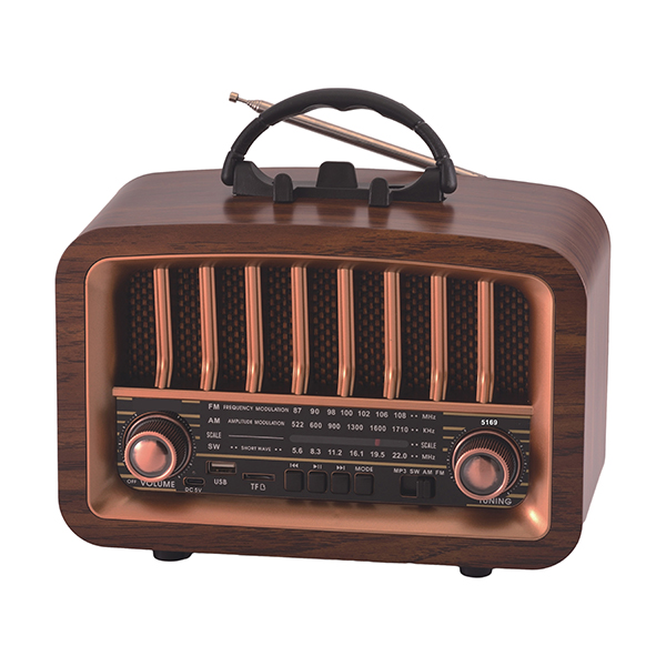 רדיו רטרו Bluetooth בינוני משולב עם רמקול ונגן MP3 כולל חיבור לכל הניידים, עץ אגוז