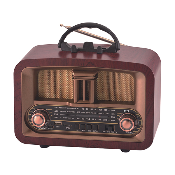 רדיו רטרו Bluetooth בינוני משולב עם רמקול ונגן MP3 כולל חיבור לכל הניידים, עץ מהגוני