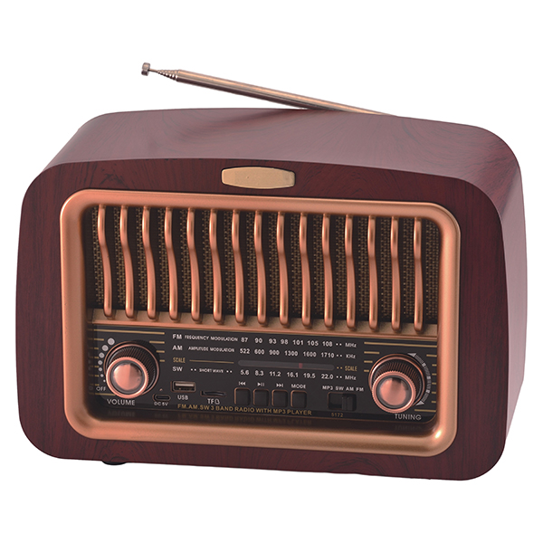 רדיו רטרו Bluetooth גדול משולב עם רמקול ונגן MP3 כולל חיבור לכל הניידים, עץ מהגוני