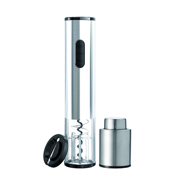 סט פותחן חשמלי נירוסטה ומשאבת וואקום לבקבוקי יין