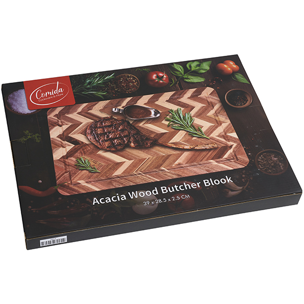 "Comida" לוח חיתוך עץ בוצ'ר מהודר ACACIA (קרש חיתוך) - תמונה 2