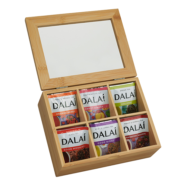 מארז עץ במבוק מהודר לתה, 6 תאים - תמונה 2